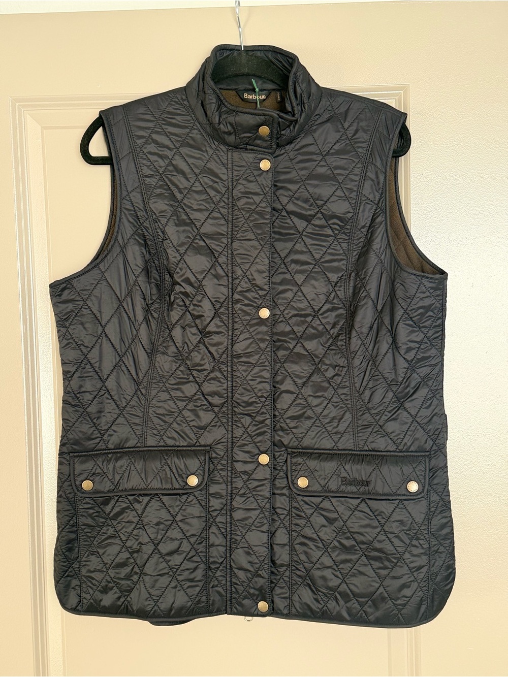 Barbour Black Quilted Sleeveless Vest with Stand Collar